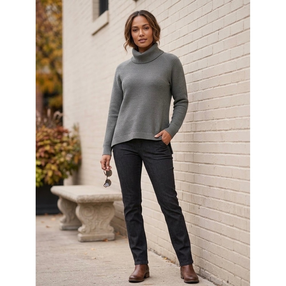 Kuhl Womens Gray Ribbed Turtleneck Sweater Organic Cotton Merino Wool Small